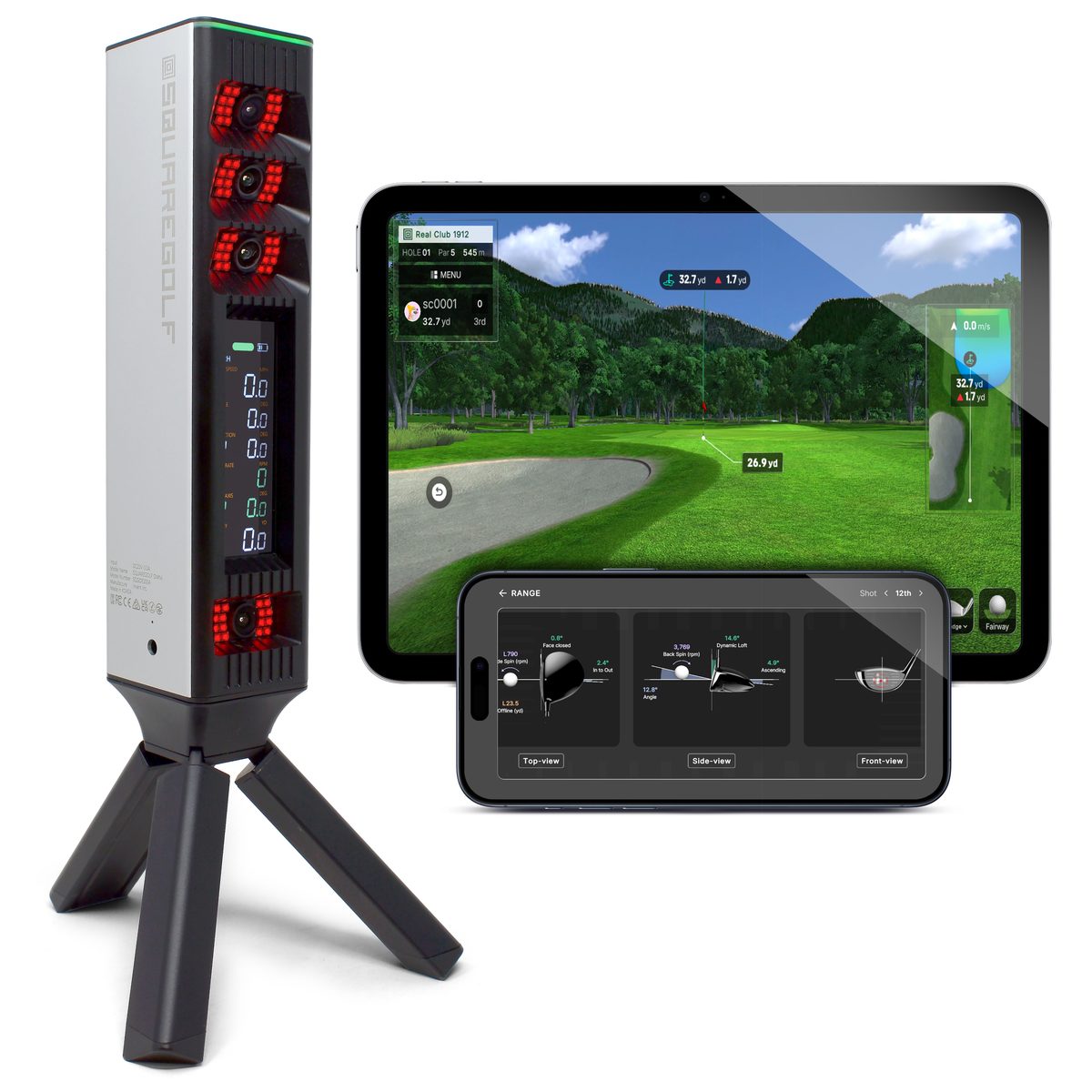 SQUARE GOLF OMNIの本体とアプリの画面